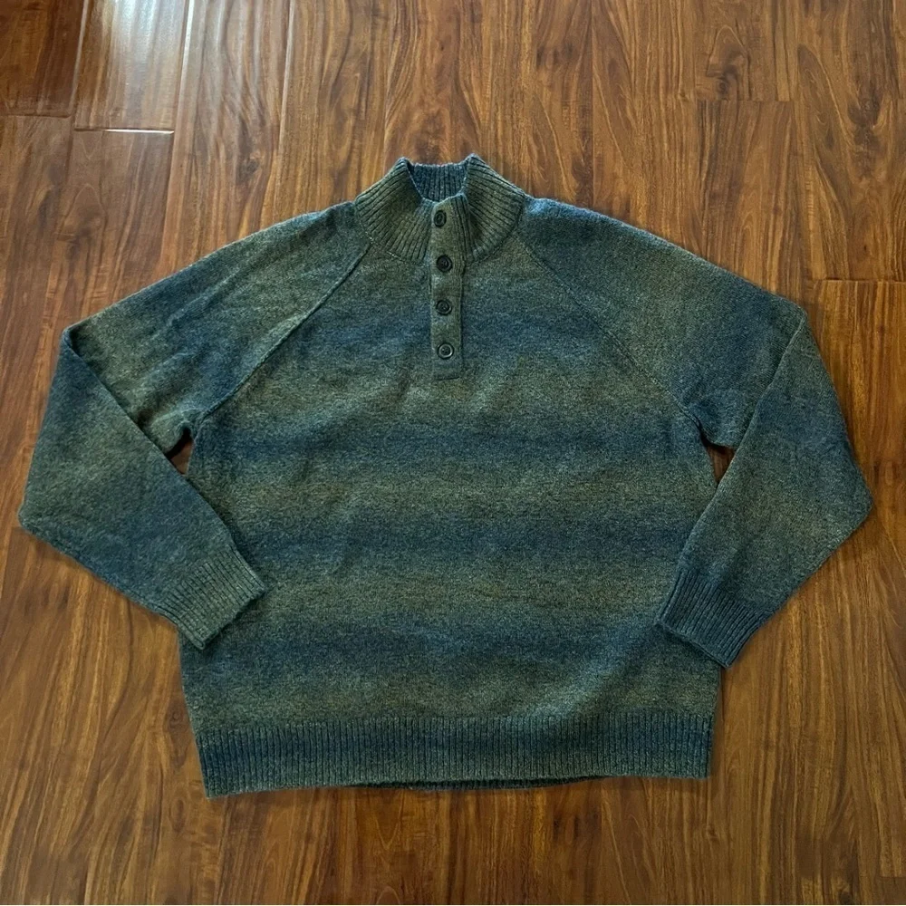 Banana Republic Green Gradient Button Mock Neck Wool Blend Sweater size XL